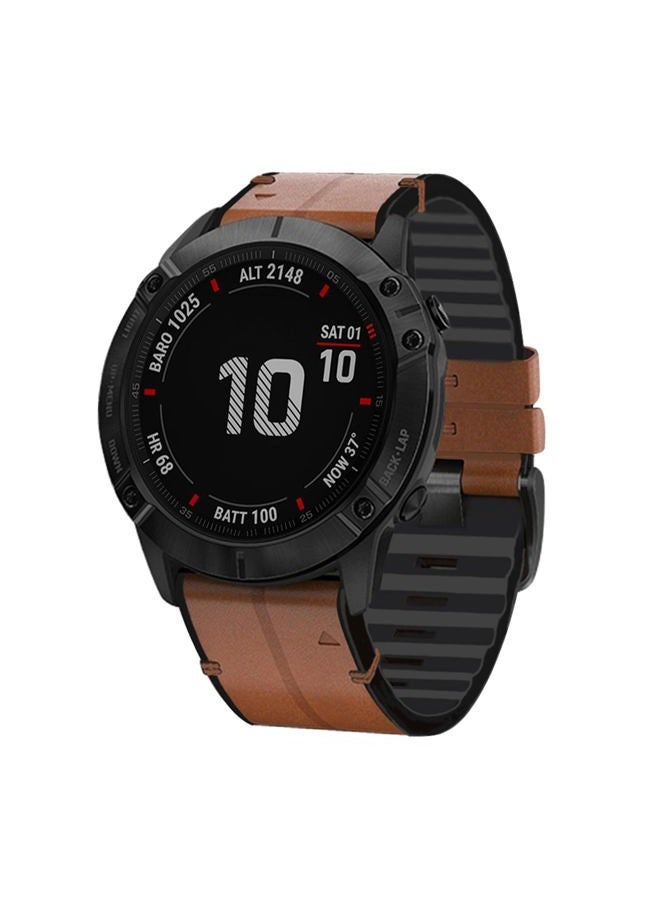 Abanen 22mm Leather Watch Bands for Fenix 6 / Fenix 5, Easy Release Fit Genuine Leather with Silicone Sweatproof Wrist Strap for Garmin Fenix 6 Pro/Sapphire,Approach S62/S60,Instinct,Quatix 6 (B - Image 3