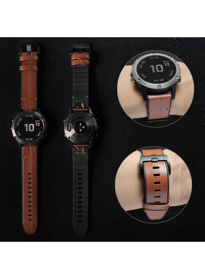 Abanen 22mm Leather Watch Bands for Fenix 6 / Fenix 5, Easy Release Fit Genuine Leather with Silicone Sweatproof Wrist Strap for Garmin Fenix 6 Pro/Sapphire,Approach S62/S60,Instinct,Quatix 6 (B - Image 4
