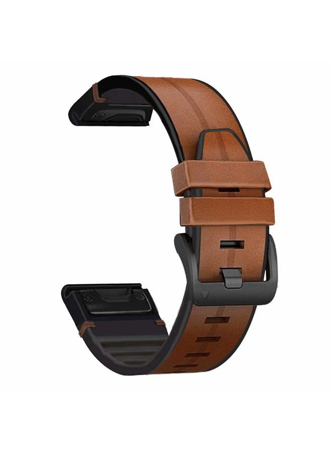 Abanen 22mm Leather Watch Bands for Fenix 6 / Fenix 5, Easy Release Fit Genuine Leather with Silicone Sweatproof Wrist Strap for Garmin Fenix 6 Pro/Sapphire,Approach S62/S60,Instinct,Quatix 6 (B - Image 1