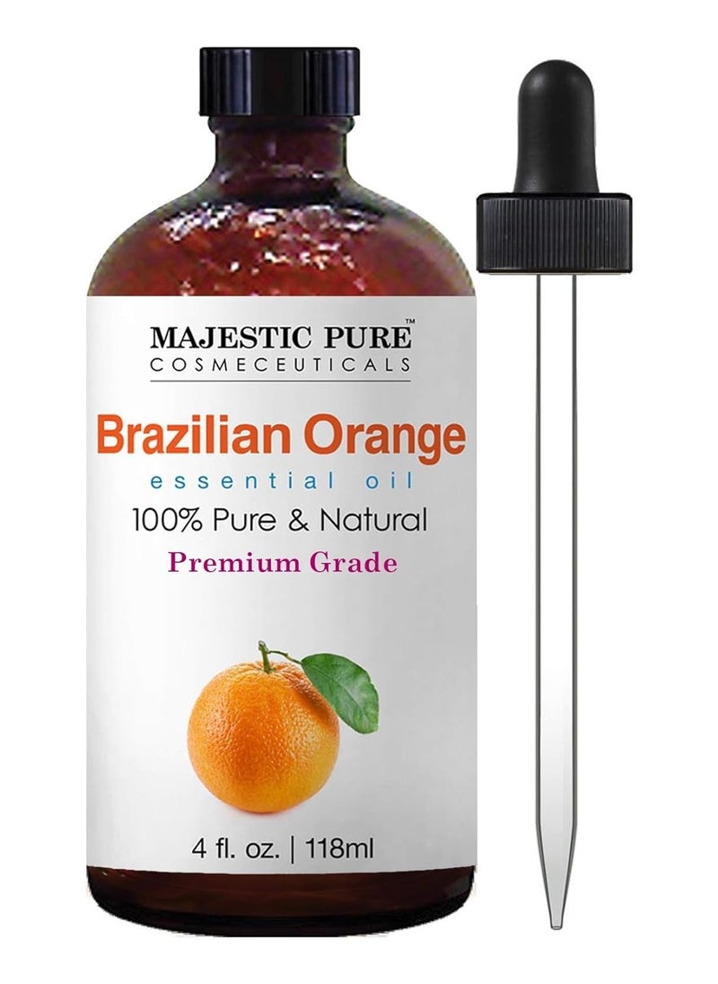Majestic Pure MAJESTIC PURE Brazilian Orange Essential Oil | 100% Pure and Natural | Premium Grade Essential Oils for Hair Care, Home Diffusers, Skin, Aromatherapy, Massage and Humidifiers | 4 Fl Oz 