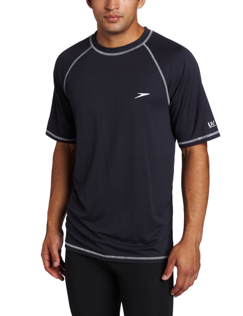 Speedo Men's Uv Swim Shirt Short Sleeve Loose Fit Easy Tee, New Navy, Uv Swim Shirt Short Sleeve Loose Fit Easy Tee - Image 1