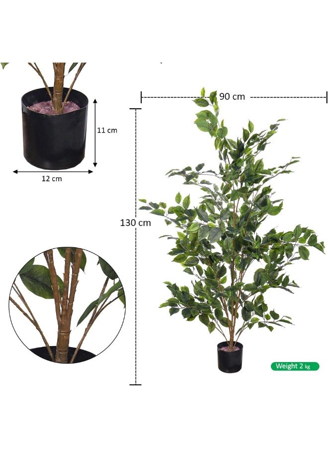 Yatai - YATAI Decor Nearly Natural Artificial Ficus Plant Lush Green Leaves Artificial Plants with Base, Maintenance-Free, UV-Resistant Fake Plants, Durable & Lifelike Indoor Plants for Home (130 Cm) - Image 1