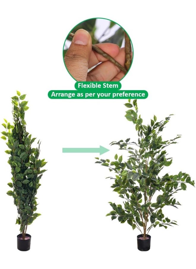 Yatai - YATAI Decor Nearly Natural Artificial Ficus Plant Lush Green Leaves Artificial Plants with Base, Maintenance-Free, UV-Resistant Fake Plants, Durable & Lifelike Indoor Plants for Home (130 Cm) - Image 1