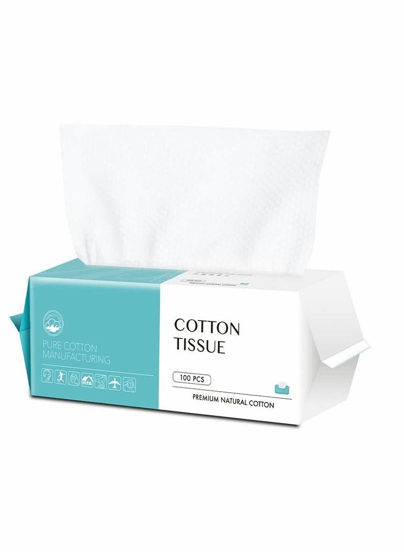 Cotton Facial Dry Wipes 100 Count, Deeply Cleansing Face Towel, Multi-Purpose for Skin Care, Make-up Wipes, Face Wipes and Face Towel Super Soft Cotton Tissue Dry Wet Dual Use Cotton, Facial Tissue - Image 1