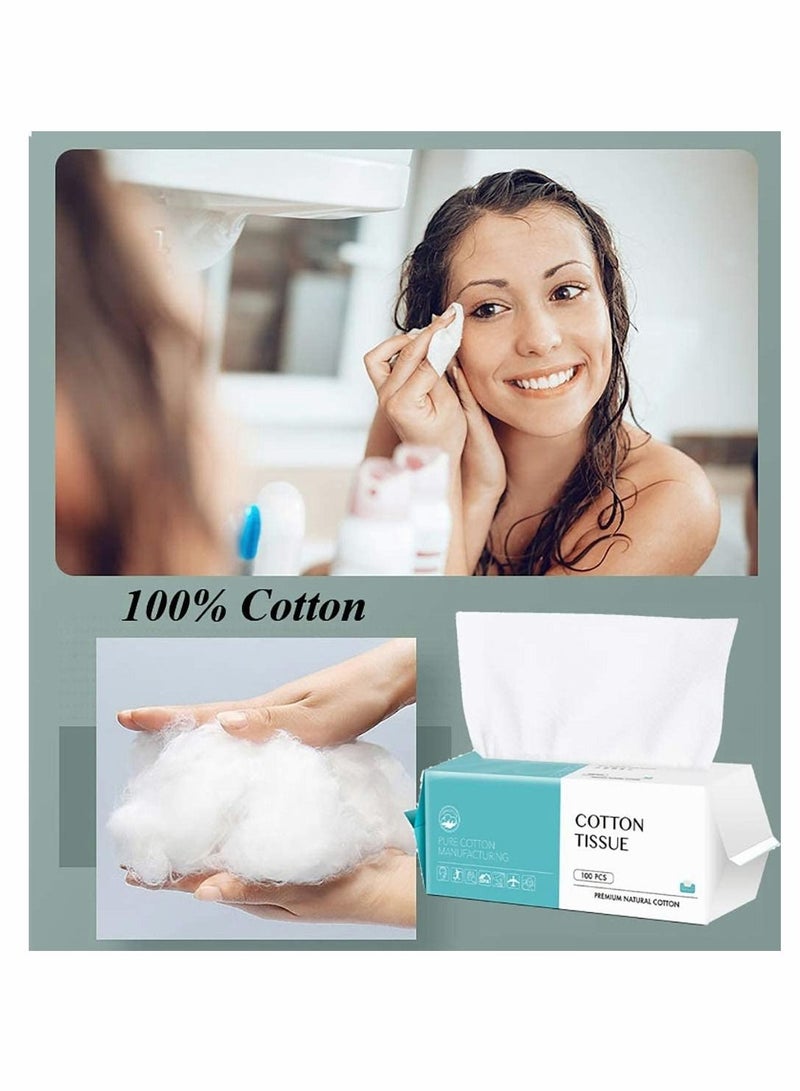 Cotton Facial Dry Wipes 100 Count, Deeply Cleansing Face Towel, Multi-Purpose for Skin Care, Make-up Wipes, Face Wipes and Face Towel Super Soft Cotton Tissue Dry Wet Dual Use Cotton, Facial Tissue - Image 2