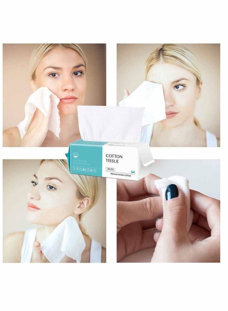 Cotton Facial Dry Wipes 100 Count, Deeply Cleansing Face Towel, Multi-Purpose for Skin Care, Make-up Wipes, Face Wipes and Face Towel Super Soft Cotton Tissue Dry Wet Dual Use Cotton, Facial Tissue - Image 3