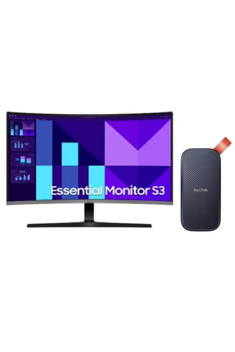 Samsung Creative Workstation Bundle - 32 Essential S3 Curved FHD Monitor 100Hz + SanDisk 2TB Portable SSD USB-C Creative Workstation Bundle - Image 1