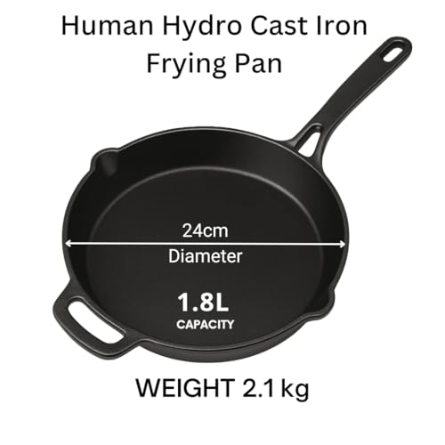 Human Hydro Pre-Seasoned Cast Iron Fry Pan (24CM) with Wooden Spatula | Naturally Nonstick, Induction & Gas Compatible | Heavy-Duty Skillet for Frying, Searing, Omelets & Stir-Frying - Image 2