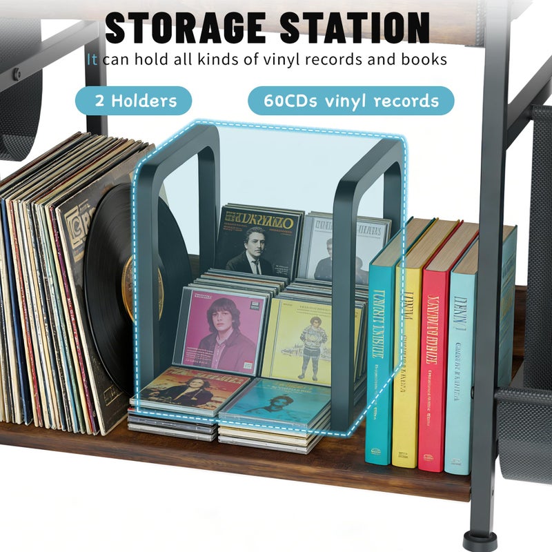 SUNTAGE Record Player Stand, Turntable Stand w/Drawer, Oxford Cloth Vinyl Storage, 8 Adjustable Foot Pads for Stability, Record Player Table End Table for Living Room Bedroom Stereo - Image 5