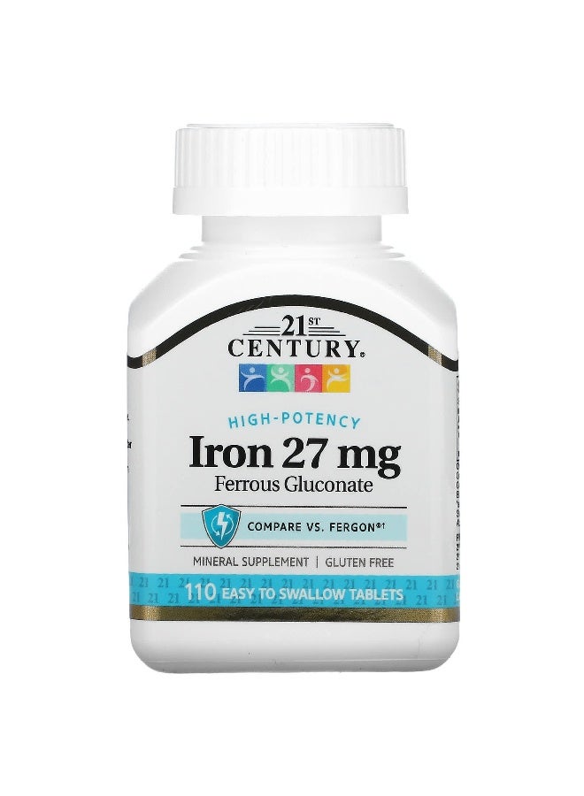 21st CENTURY 21st Century, High-Potency Iron, 27 mg, 110 Easy to Swallow Tablets 