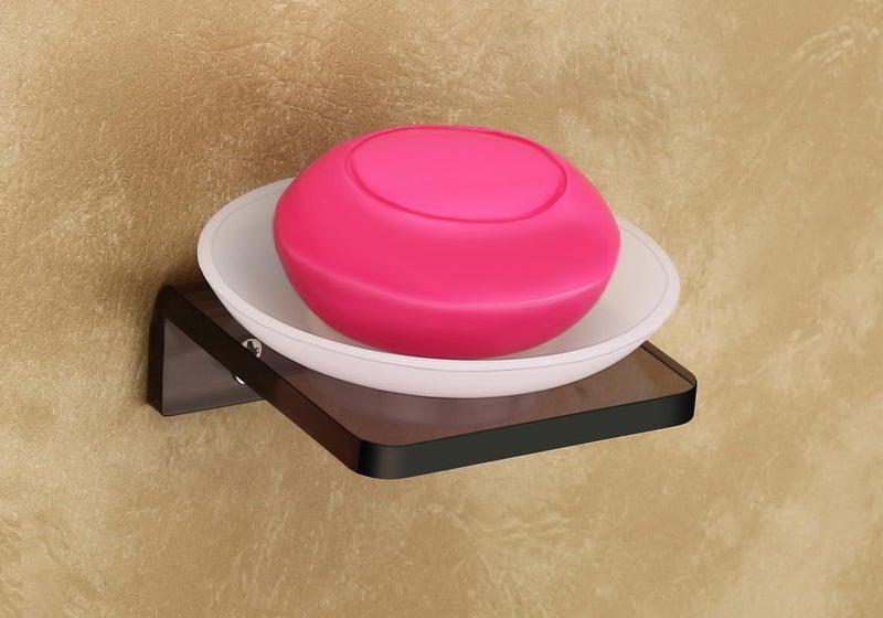 HAPPI Unbreakable Acrylic Single Soap Dish, Soap Stand, Soap Case, Soap Holder Stand Wall Mounted for Bathroom with Removable Drain Tray (Smoke Black) - Image 1