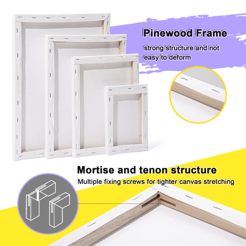 Inburit Inburit Canvas for Painting for Adults & Kids 16 Pack with 11x14, 9 x12, 8x10, 5x7 (4 of Each), Blank Primed Stretched Canvases for Oil, Acrylic & Other Painting Media  - Image 3