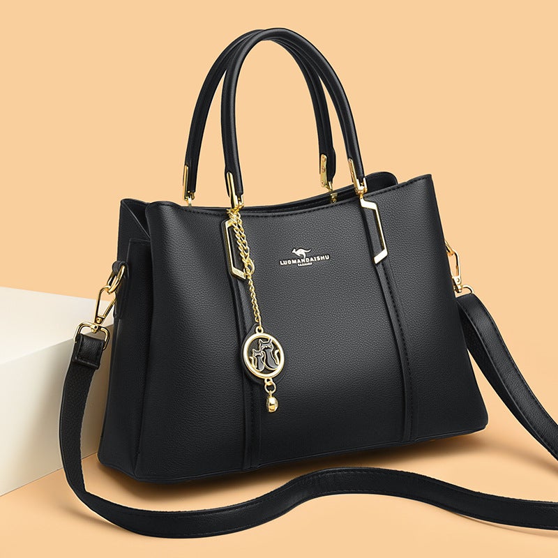Laoman kangaroo women''s large capacity stitching soft leather women''s handbag for mom commuter all-matching bag one-piece delivery - Image 3