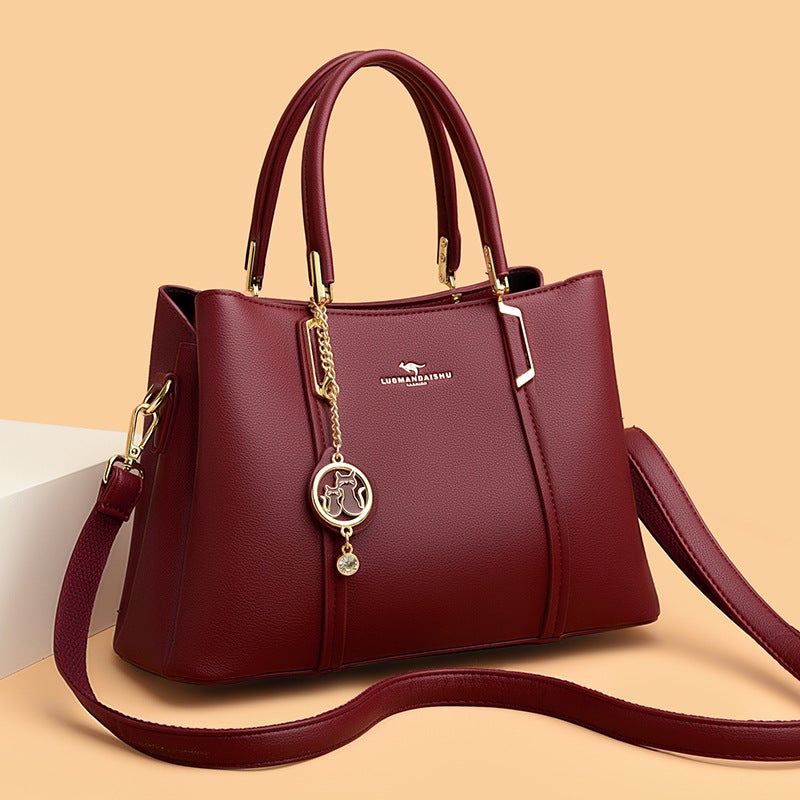Laoman kangaroo women''s large capacity stitching soft leather women''s handbag for mom commuter all-matching bag one-piece delivery - Image 2