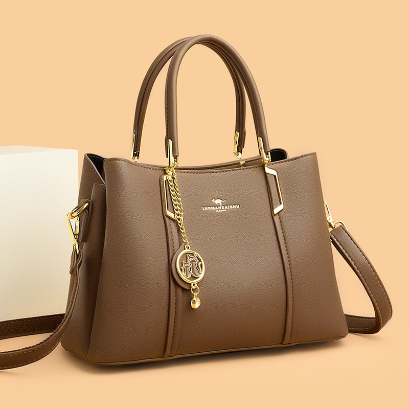 Laoman kangaroo women''s large capacity stitching soft leather women''s handbag for mom commuter all-matching bag one-piece delivery - Image 4