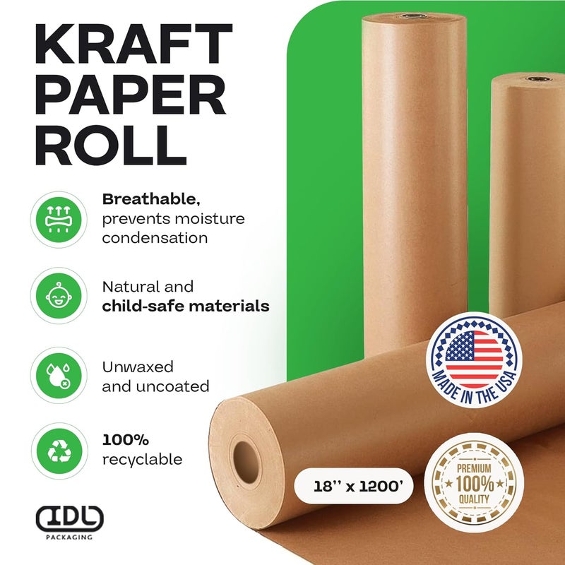 IDL Packaging 18" x 14400" (1200 ft) Large Brown Kraft Paper Roll for Packing - Perfect Natural Kraft Wrapping Paper for Void Filling - Craft Paper for Kids Art Projects - Image 2