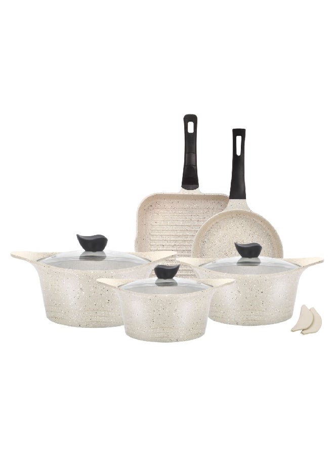 PARFAIT 8-Piece Durable Non-Stick Aluminium Coated Cookware Set Cream 17 x 38.5 x 61 cm TULIP 8C 