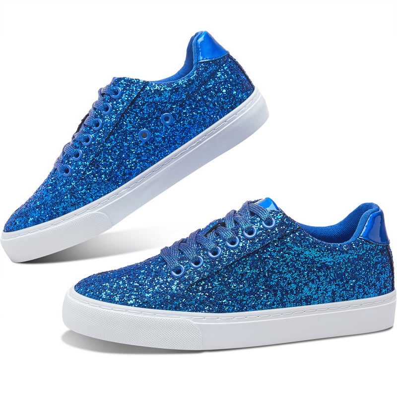 Jeekopeg Glitter Sparkly Fashion Sneakers Shoes Shiny Casual Shoes Bling Sequin Concert Low Cut Lace up Shoes(Royal Blue Glitter,9 Women/7.5Men) - Image 1