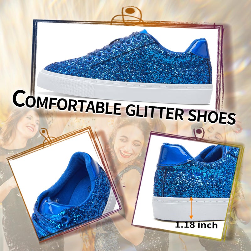 Jeekopeg Glitter Sparkly Fashion Sneakers Shoes Shiny Casual Shoes Bling Sequin Concert Low Cut Lace up Shoes(Royal Blue Glitter,9 Women/7.5Men) - Image 5