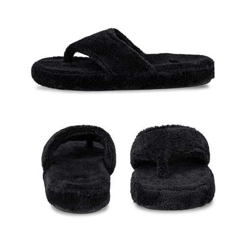 Acorn Women's Spa Thong Slippers with Cloud Contour Comfort - Arch Support and Plush Fluffy Terry Lining, Perfect for Beach, Camping, Poolside, or Bathroom Wear, Black, 11 - 12 - Image 4