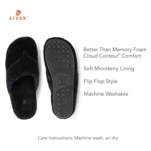 Acorn Women's Spa Thong Slippers with Cloud Contour Comfort - Arch Support and Plush Fluffy Terry Lining, Perfect for Beach, Camping, Poolside, or Bathroom Wear, Black, 11 - 12 - Image 3