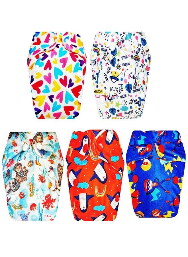 حفاضات قماشية فاخرة من دمبلدو للأطفال حديثي الولادة مع ماصة مدمجة (عبوة من 5 قطع) | ناعمة ولطيفة | تسمح بمرور الهواء | أزرار كبس قابلة للتعديل | مصممة من قبل الأمهات | من 0 إلى 4 أشهر | للجنسين - Image 1