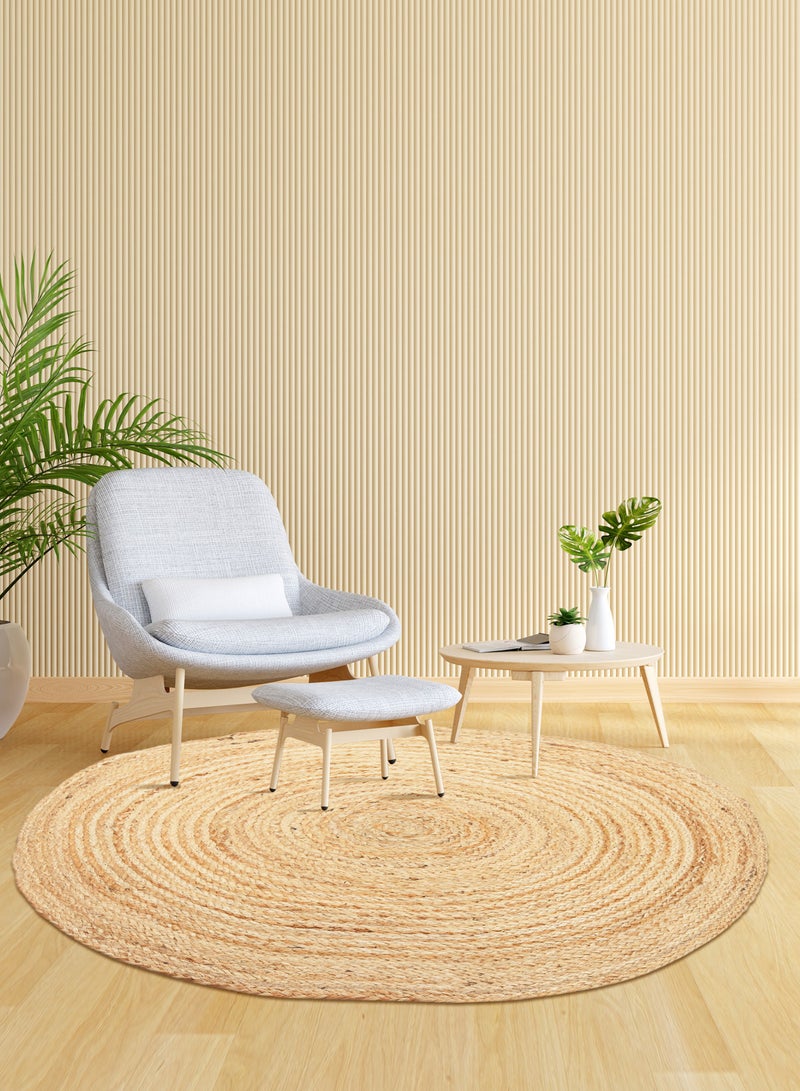 Raymond Jute Braided Boho Area Rug, Natural Hand Woven Jute Rug - Farmhouse Reversible Rug Rustic Cotton Jute Rug Home Décor Rag Rugs (152 cm x 152 cm - 5x5 Feet)  - Image 2