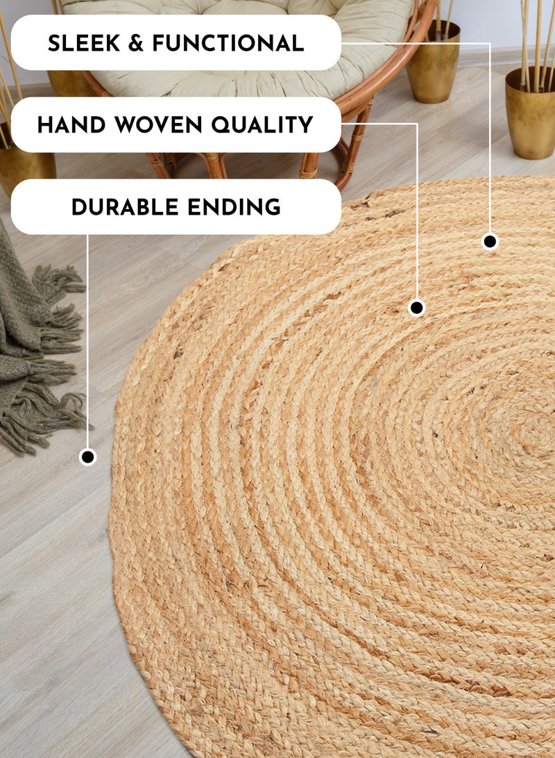 Raymond Jute Braided Boho Area Rug, Natural Hand Woven Jute Rug - Farmhouse Reversible Rug Rustic Cotton Jute Rug Home Décor Rag Rugs (152 cm x 152 cm - 5x5 Feet)  - Image 3