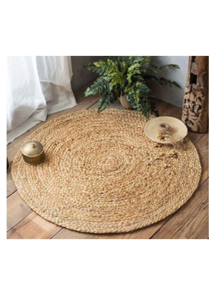 Raymond Jute Braided Boho Area Rug, Natural Hand Woven Jute Rug - Farmhouse Reversible Rug Rustic Cotton Jute Rug Home Décor Rag Rugs (152 cm x 152 cm - 5x5 Feet)  - Image 1