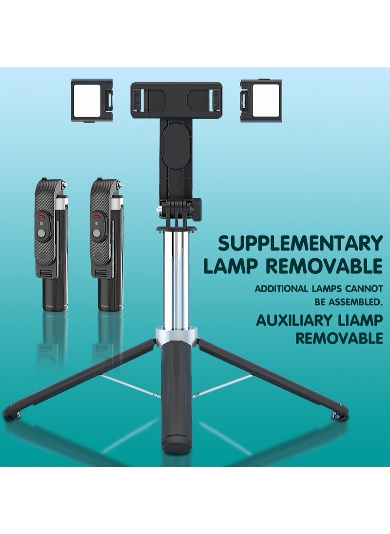 Generic - Selfie Extension Rod With Bluetooth Remote Control, Multifunctional Mobile Phone Selfie Stick, With A Shooting Stand That Can Be Stored As A Quadripod, With Fill Light, Can Be Extended To 1 Meter, Compatible With All Mobile Phones - Image 1
