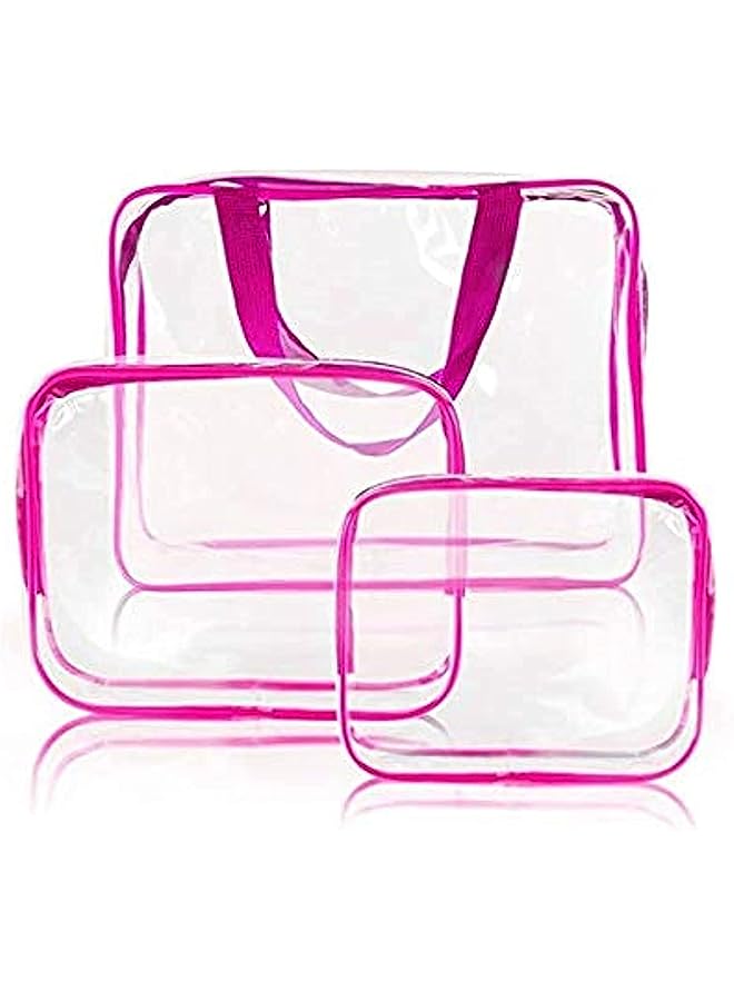 vesus Clear Portable Makeup Cosmetic Toiletry Travel Bath Wash Storage Bag Transparent Waterproof Pouch Organizer Make Up Bag, Pink - Image 1