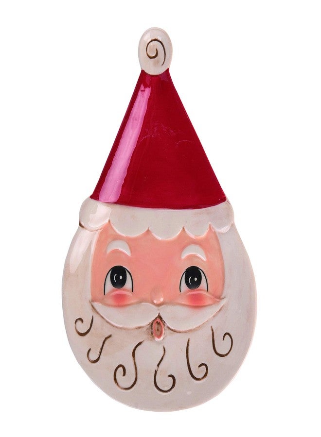 Transpac Nostalgic Santa Shaped Rosy Red 8 x 6 Dolomite Ceramic Christmas Plate - Image 1
