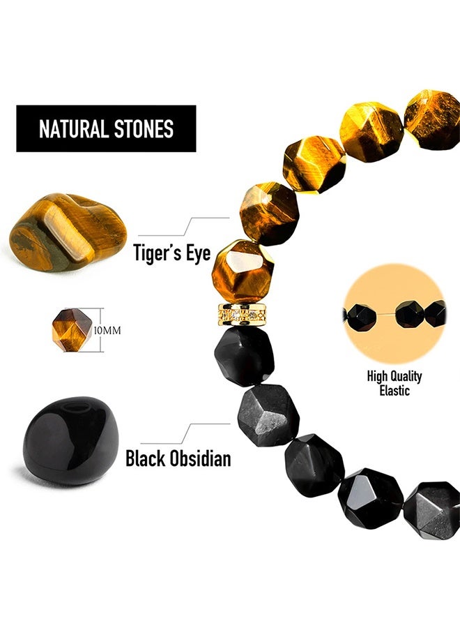 EELHOE Tiger's Eye Stone Black Obsidian Bracelet, Hand Chain, Beaded Bracelets for Women and Men, Men Jewelry, Blessing Bracelet, Bringing Good Luck, Health, Courage and Strength, Gifts for Men and Women - Image 3
