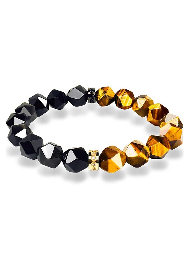 EELHOE Tiger's Eye Stone Black Obsidian Bracelet, Hand Chain, Beaded Bracelets for Women and Men, Men Jewelry, Blessing Bracelet, Bringing Good Luck, Health, Courage and Strength, Gifts for Men and Women - Image 1