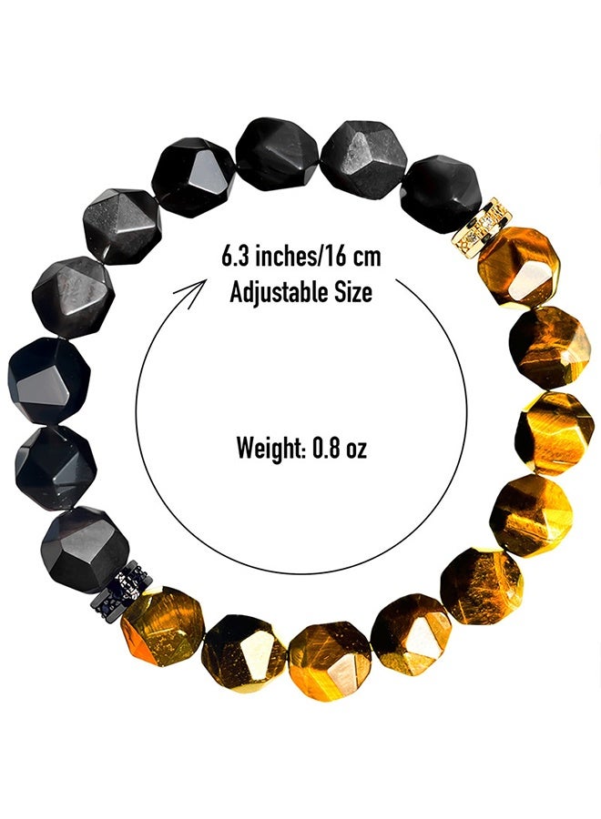 EELHOE Tiger's Eye Stone Black Obsidian Bracelet, Hand Chain, Beaded Bracelets for Women and Men, Men Jewelry, Blessing Bracelet, Bringing Good Luck, Health, Courage and Strength, Gifts for Men and Women - Image 5