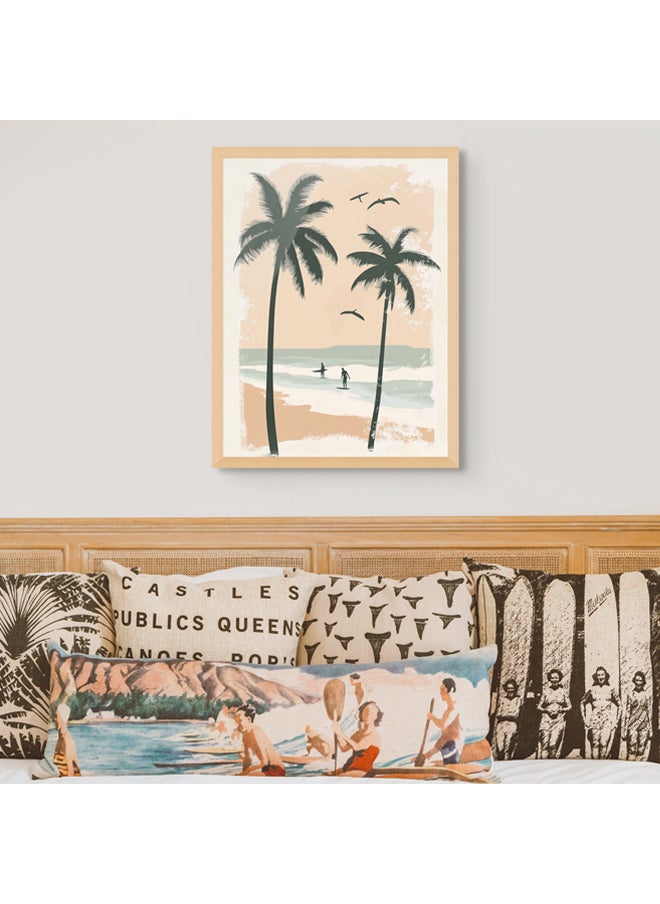 Art Decor - Art Decor Framed Fine Art of Beach with Palm Trees Portrait Tropical Aesthetic Coastal Print Wall Décor for Living Room Bedroom Home Office Hotel Gifting - Image 1