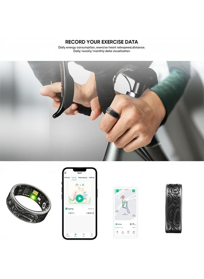 جي دي حلقة ذكية، بطارية طويلة مقاومة للماء حلقات ذكية متوافقة مع عمر البطارية، وحدة تعقب النوم بأثر رجعي من الفولاذ المقاوم للصدأ حلقة لياقة (أسود) - Image 3