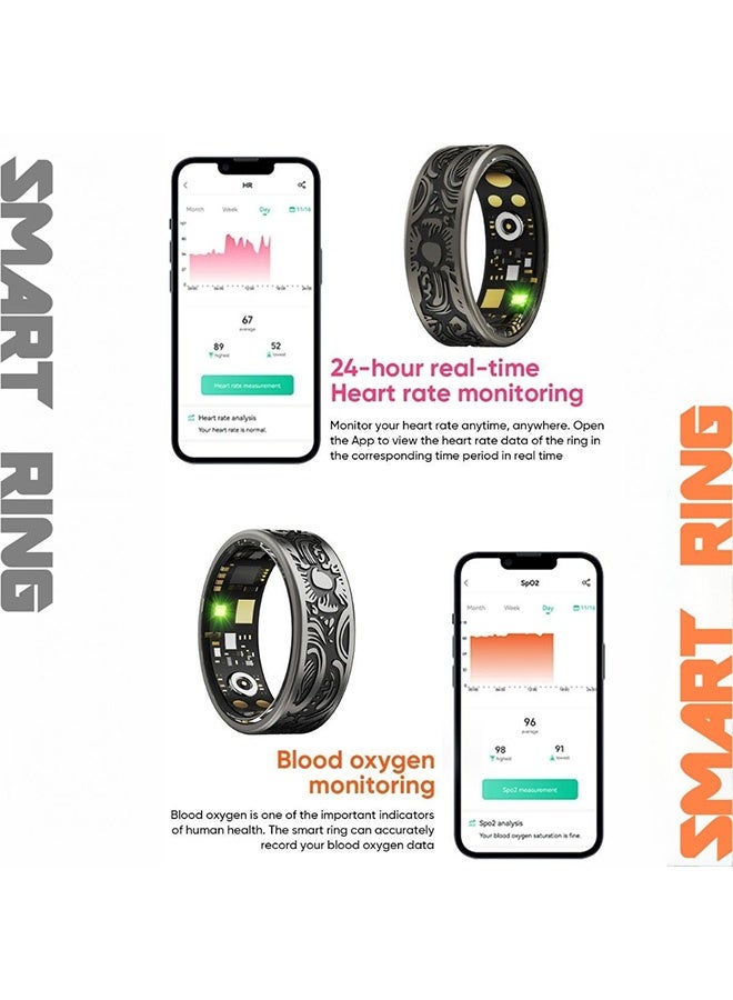 جي دي حلقة ذكية، بطارية طويلة مقاومة للماء حلقات ذكية متوافقة مع عمر البطارية، وحدة تعقب النوم بأثر رجعي من الفولاذ المقاوم للصدأ حلقة لياقة (أسود) - Image 4