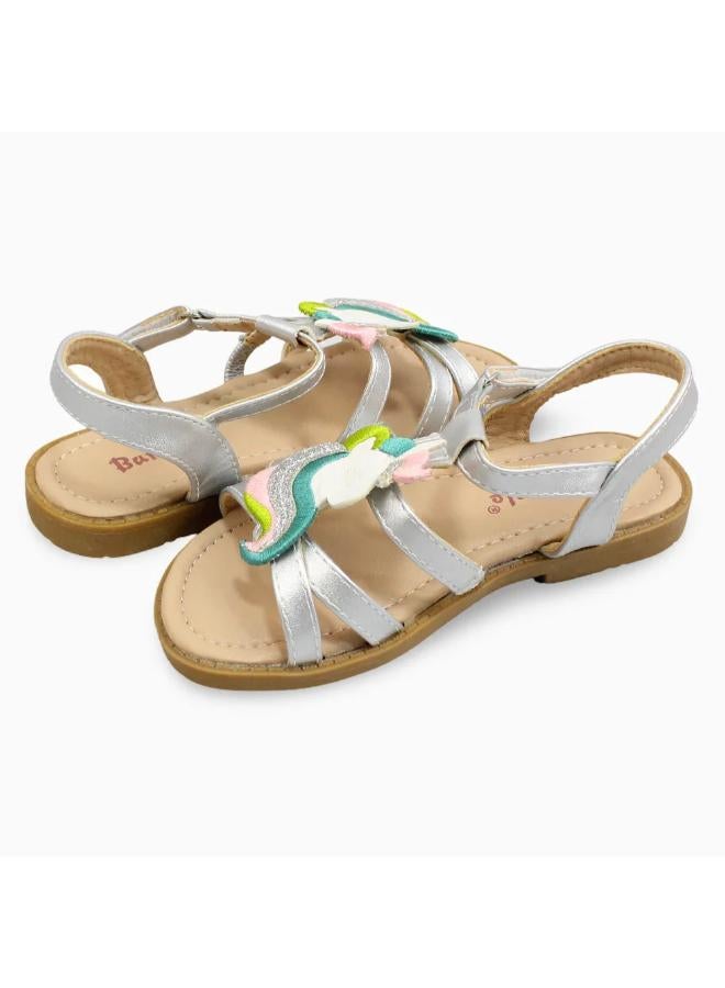Girls Leather Sandals – Silver with Unicorn Detail - Image 2