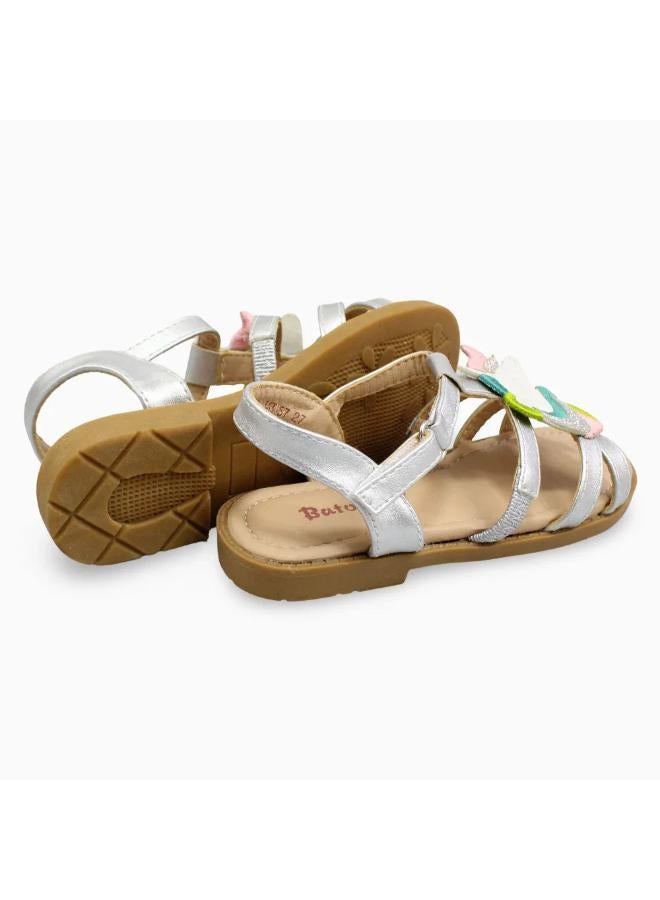 Girls Leather Sandals – Silver with Unicorn Detail - Image 3