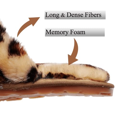 Crazy Lady Women's Fuzzy Fluffy House Slippers Cute Plush Memory Foam Shoes Cross Band Indoor Outdoor Open Toe Sandals(06/Coffee,Leopard 5.5-6.5) - Image 4