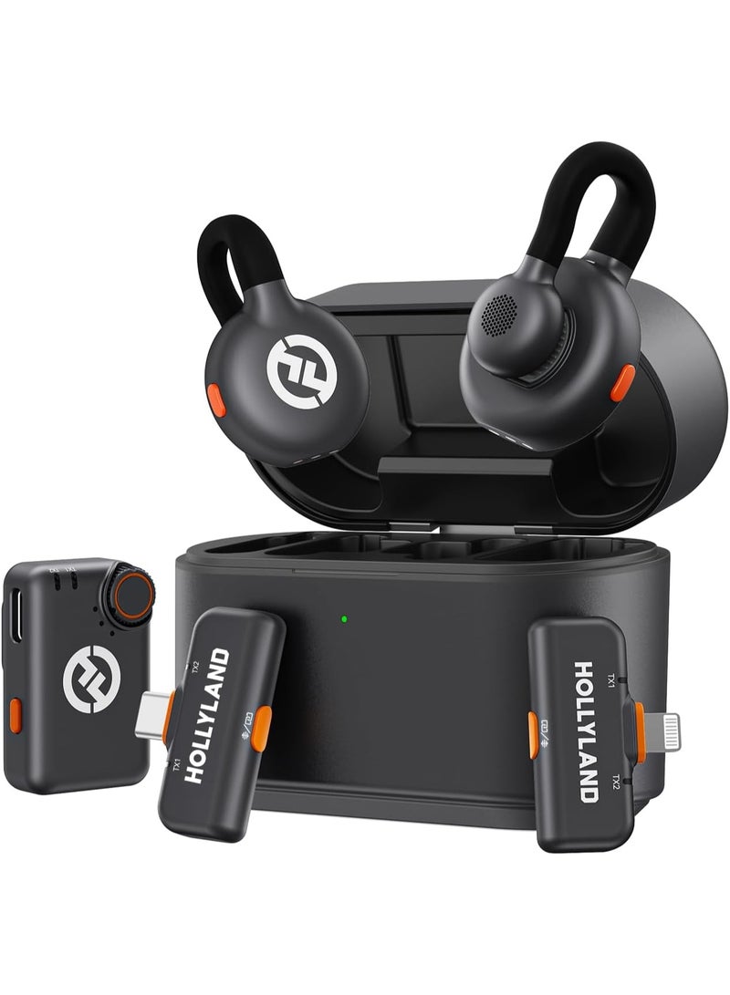 Hollyland LARK M2S Ultimate Combo Dual Wireless Lavalier Microphone with Camera, USB-C & Lightning Receivers, Charging Case – 2.4GHz – Black - Image 1