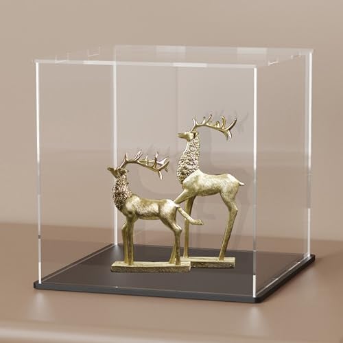 CRMPro Acrylic Display Case With Black Base 6 Inch Square Box for Showcase Countertop Display With Lip for Collectibles Toys Home Organization 6x6x6 Inch