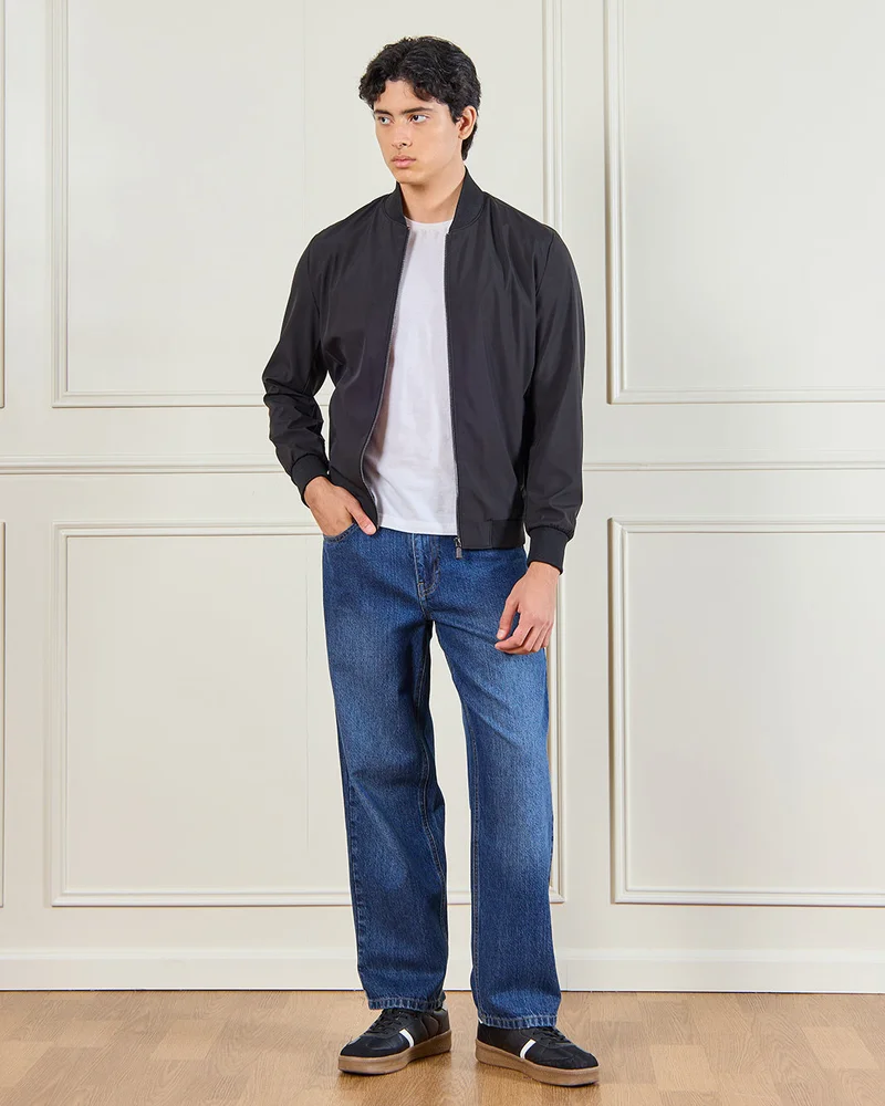 Redtag Men Black Bomber Jacket