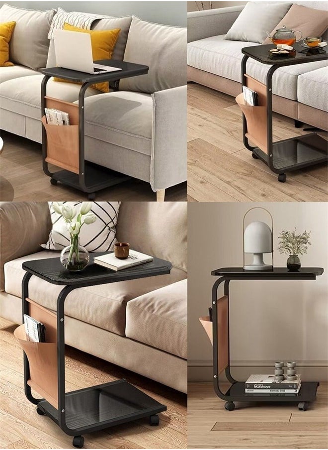 Sofa Table With C-shaped Metal Frame Organizer and Wheels,Coffee Table, Side Table, Bedside Table