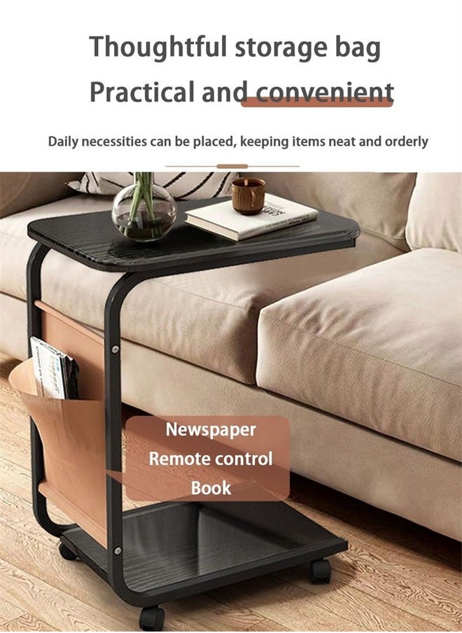Sofa Table With C-shaped Metal Frame Organizer and Wheels,Coffee Table, Side Table, Bedside Table
