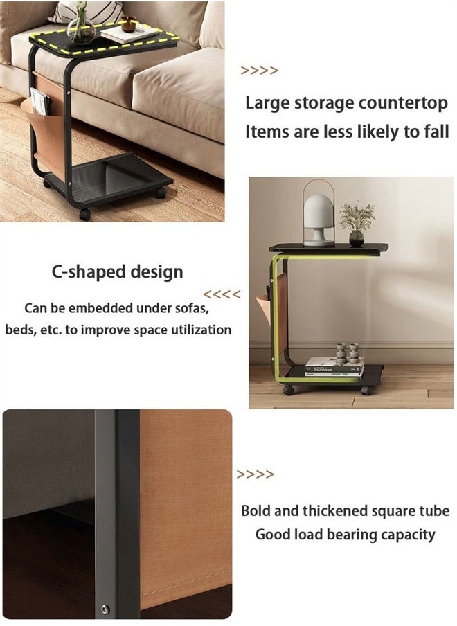 Sofa Table With C-shaped Metal Frame Organizer and Wheels,Coffee Table, Side Table, Bedside Table