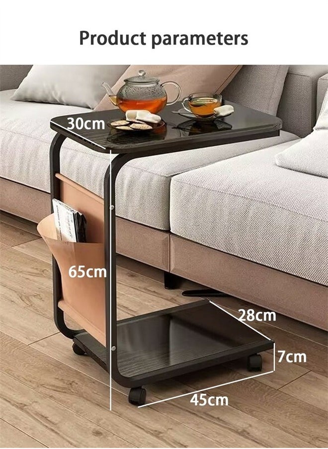 Sofa Table With C-shaped Metal Frame Organizer and Wheels,Coffee Table, Side Table, Bedside Table