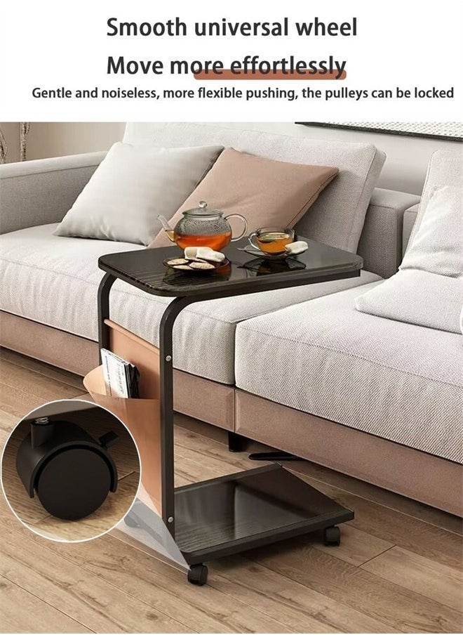 Sofa Table With C-shaped Metal Frame Organizer and Wheels,Coffee Table, Side Table, Bedside Table