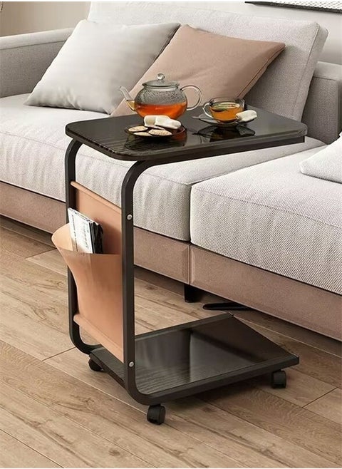 Sofa Table With C-shaped Metal Frame Organizer and Wheels,Coffee Table, Side Table, Bedside Table